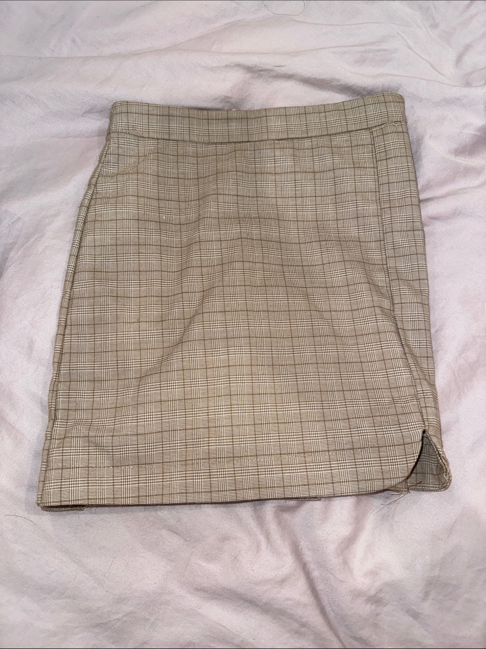 YesStyle Beige Plaid Mini Skirt with Side Notch